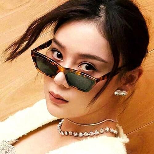 Cat Eye Sunglasses Women Rectangle Frame Transparent Brand Designer Retro Sun Glasses Unisex Square Brown UV400