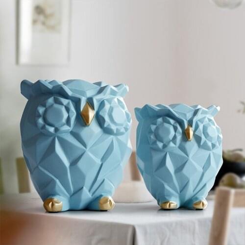 RESIN FIGURINE FOR GIFT CUTE OWLS ANIMAL STATUES HOME DECORATION FAIRY GARDEN KIDS ROOM CRAFT TOY STATUES LOVELY GEOMETRIC OWLS