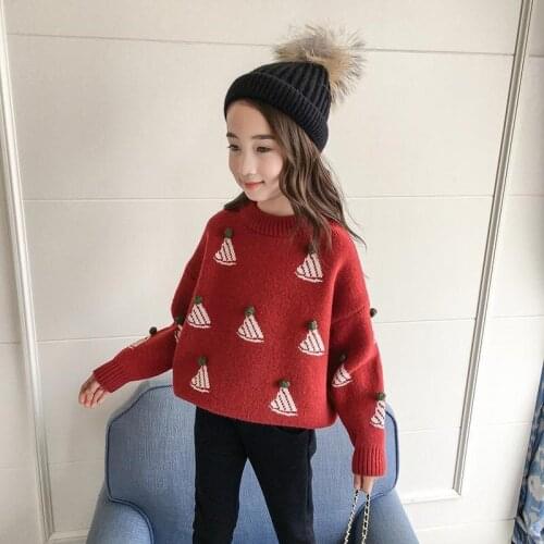 Girls Sweater Kids Coat Outwear 2021 Red Plus Velvet Thicken Warm Winter Autumn Tops Fleece Christmas Childrens Clothing