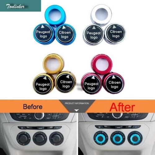 Tonlinker 3 Pcs DIY Car Style Aluminum Alloy Air Conditioning Knobs Circle Cover Case for Peugeot 301/Citroen 2014 Accessories