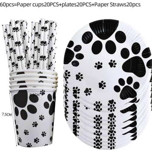 Puppy Paw Themed Pet Birthday Party Decorations Dog Paw Party Supplies Print Banner Paper Plates Cups Napkins Tableware Balloons