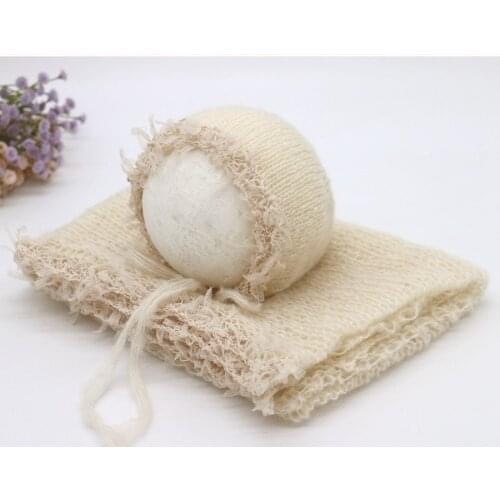 2pcs/set Knitting Baby Lace Wrap+Hat Newborn Photo Prop Stretch Baby Photography Prop Wrap 37*127cm ,#P2461