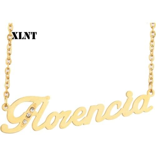 XLNT Florencia Name Necklace Personalized Custom Name Necklace Women Stainless Steel Signature Pendant Customized Jewelry