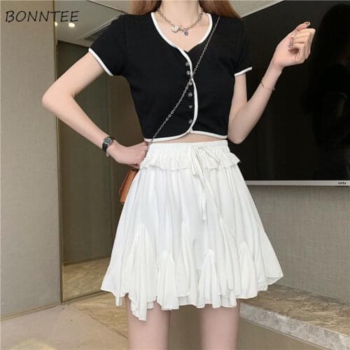 Skirts Women Elegant Solid A-line Fashion Korean Style Edible Tree Fungus High Waist Sexy Streetwear Jupe All-match Loose Lady