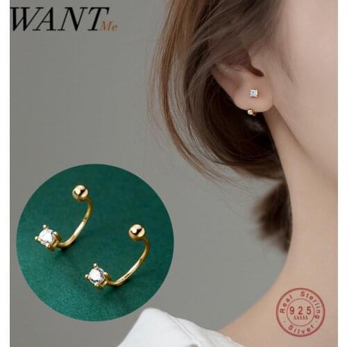 WANTME 925 Sterling Silver Unique Zircon Pave Beads Stud Earrings for Women Fashion Korean Teen Wedding Body Piercing Jewelry