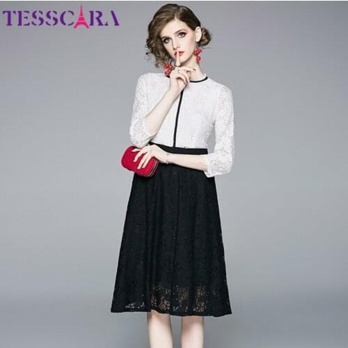 TESSCARA Women Spring & Summer Elegant Lace Dress Festa High Quality Long Cocktail Party Robe Femme Vintage Designer Vestidos