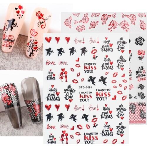 1pcs Valentine Sliders 3D Nail Stickers Love Letter Star Foil Leopard Adhesive Nail Art Decals Manicure Decoration TRSTZG068-083