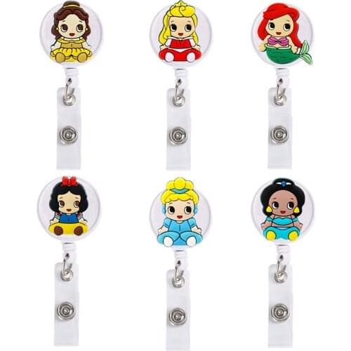 10pcs/lot Lovely Pretty Mermaid Girl Retractable Badge Reel Brooches women mens office working for ID name Card Holders Keychain