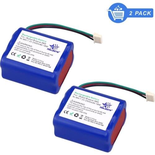 2PCS 7.2V 2500mAh Ni-MH iRobot Vacuum Cleaner Replacement Battery for iRobot Braava 380,380T,Mint 5200,5200B,5200C