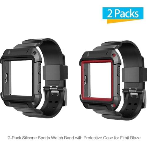 2-Pack Dual-layer Design Rugged Silicon Protective Case with Waterproof Sport Watch Band Strap for Fitbit Blaze