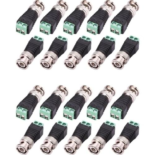 20 Pack BNC Balun Connector and Camera Terminal Male Adapter for CCTV Surveillance Video Cameras Coaxial/Cat5/Cat6