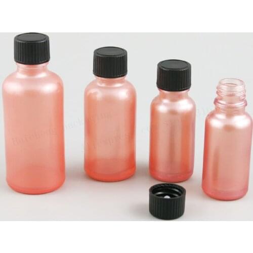 200 x Empty Refillable Paint Pink Glass Essential Oil Bottle With Black Phenolic Cone Cap 10ml 30ml 50ml 100ml