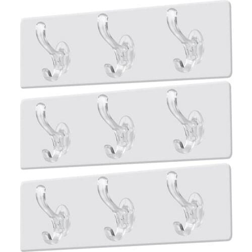 3Row Transparent Wall Hooks Strong Self Adhesive Door Wall Hangers Hooks Suction Heavy Load Rack Cup Sucker for Kitchen Bathroom