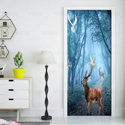 77*200cm 2pcs Creative 3D Wood Park Green Road Wall Sticker DIY Mural PVC Self Adhesive Removable Door Poster Bedroom Home Decor
