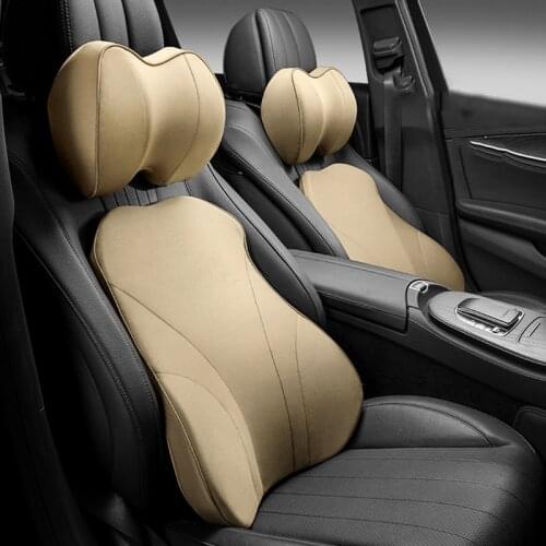 JINSERTA Breathable Car Neck Pillow Set Memory Foam Auto Headrest Lumbar Seat Support Cushion Universal Back Pillows Accessories