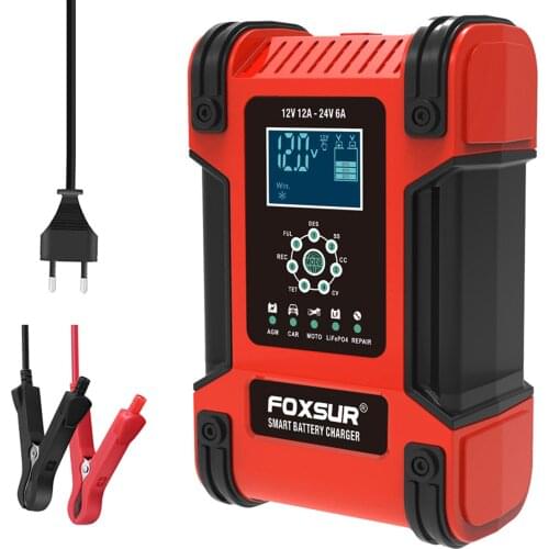 Car Battery Charger 12V 12A 24V 6A Power Automatic Charge Charging EU Plug