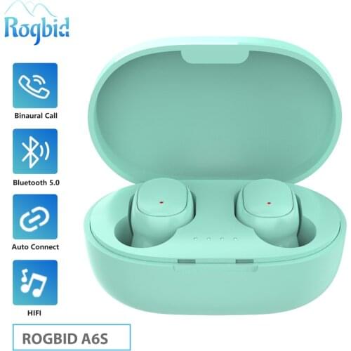 Rogbid A6S Wireless Earphone Bluetooth 5.0 TWS Headsets with mic Hifi Stereo Sport Earbuds earphones bass for smart phone tablet
