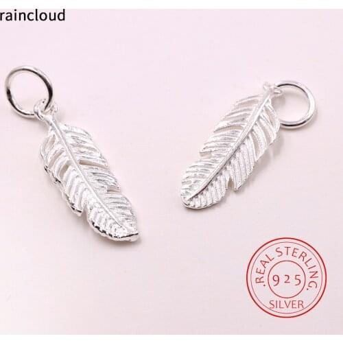925 Sterling Silver simple Feather charms DIY bracelets earrings for Jewelry Making design women necklace Accessories findings