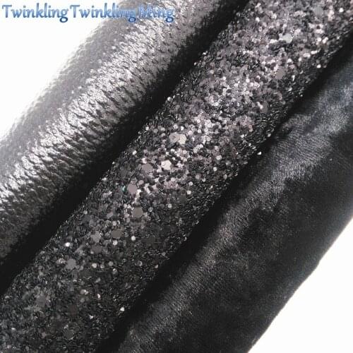 BLACK Glitter Fabric, Velvet Fabric, Faux Leather Fabric, Crocodile Synthetic Leather For Bows A4 8"x11" Twinkling Ming XM148