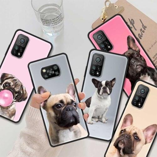 Black Case For Xiaomi Poco X3 NFC M3 Pro F3 GT Note 10 Lite CC9E CC9 A3 Pocophone F1 Soft TPU Shell Bumper French Bulldog Dog