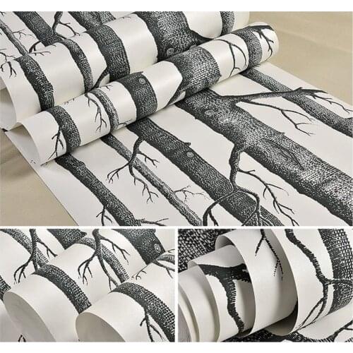 Home Wallpaper Black And White Wood Wall Covering for Wall Kitchen Birch Tree Peel And Stick Cabinet Furniture Shelf Liner