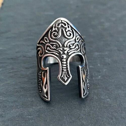 Drop Shipping Tatom Spartan Helmet Ring Men Jewelry Stainless Steel Men Style Antique Color Biker Rings
