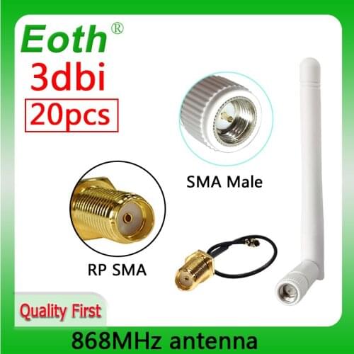 20pcs 868MHz 915MHz Antenna 3dbi SMA Male Connector GSM 915 MHz 868 MHz antena antenne waterproof 10cm RP-SMA/u.FL Pigtail Cable