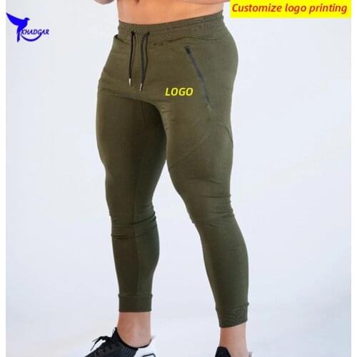 Custom LOGO Cotton Gym Fitness Pants Men Quick Dry Running Jogging Sweatpants Bodybuilding Training Sportswear Trousers Bottoms