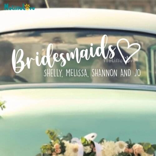 Bridesmaids Personalised Car Wedding Sticker Decal Custom Bride Groom Name Removable Vinyl Wall Mirror Board Sticker BD713