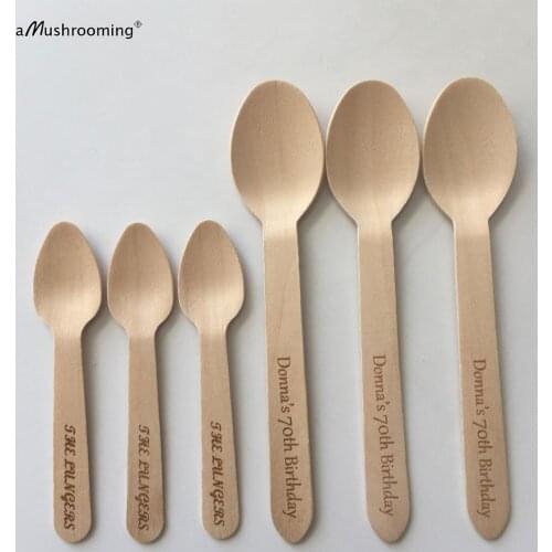 Customize Disposable Spoon Ice Cream Spoons, Wooden Ice Cream Party Spoons 16cm and 11cm eco-friendly Disposable Kitchenware