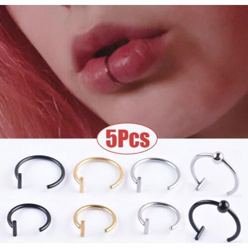 5PCS Punk Lips Rings Medical Titanium Steel Nose Ring Fake Nose Ring Septum Piercing Clip on Mouth Ring Fake Piercing Body Clip