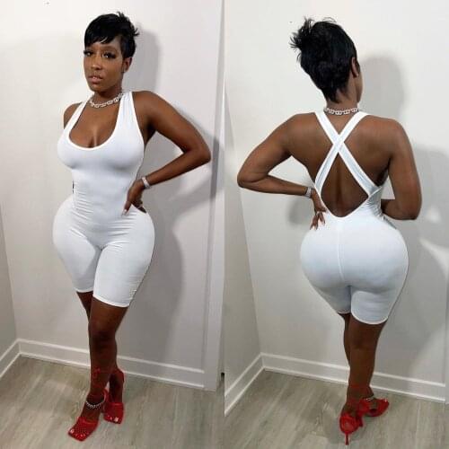 Echoine Cross Backless Playsuit Skinny Bodycon Party Club Outfits Summer Jumpsuit Sexy Tracksuit Sporty Yoga One Piece Suit