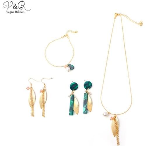 2020 New Arrival Diy Jewelry Handmade Necklace Earring Bracelet Set With Gold Leaf Earring Gold Bracelet Gold Necklace Jewelry