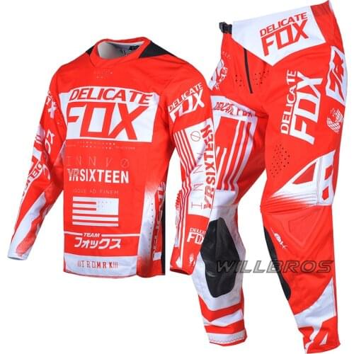 Delicate Fox Flexair Union Gear Set MX Dirt Bike Jersey Pants Mountain Bicycle Offroad Kits Motor Moto Cross Red Suit Mens