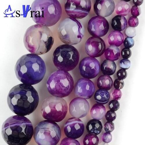 Natural Stone Faceted Purple Stripe Agates Round Beads For Jewelry Making 4/6/8/10/12MM Diy Bracelets Accessories Wholesale 15"