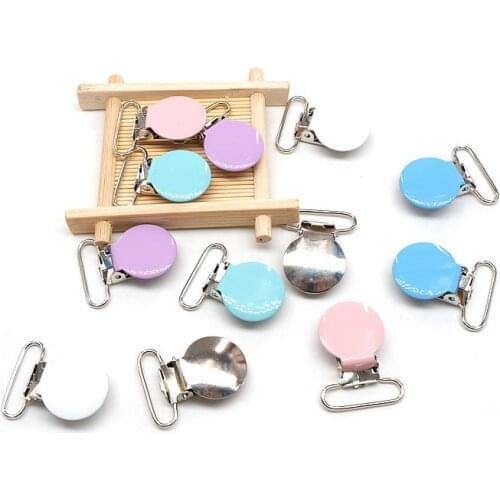 Chenkai 10PCS 1''25mm Round metal Clips For Suspenders Soothers Pacifier Clips For DIY Baby Teether Chain Toy Holder Accessories