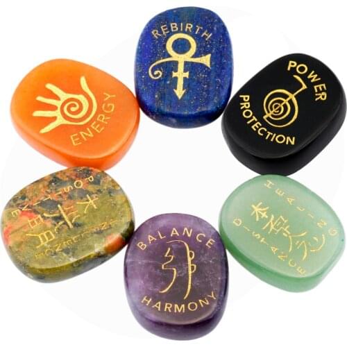 TUMBEELLUWA Healing Crystal Hand Carved Worry Stones Palm Pocket Stone Reiki Balancing,Set of 6