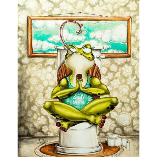 DIY Oil Painting By Numbers Toilet Frog Coloring By Numbers Animal Wall Art Canvas Picture Hand Painted Room Decoration Gift