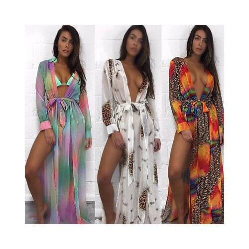 New Women Sheer Lace Bikini Cover-up Summer Cardigan Swimwear Beach Long Dress