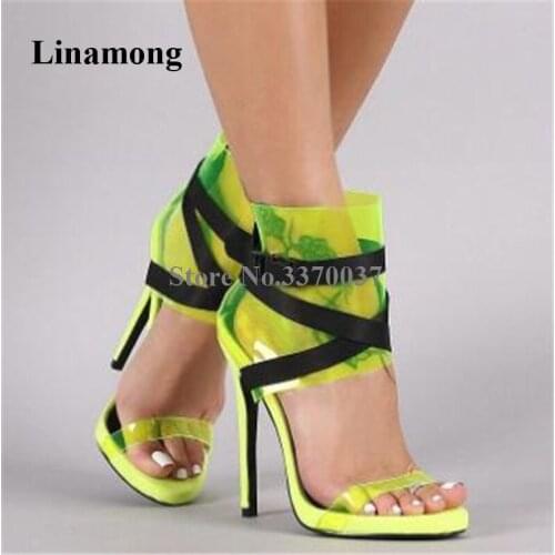 New Arrival Women Sexy Open Toe Clear PVC Stiletto Heel Gladiator Sandals Strap Cross Buckle Transparent High Heel Sandals Heels