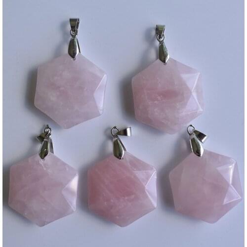 Natural pink Stone Necklace Pendant Polygon Shape Pendant for Jewelry Making DIY Necklace Wholesale 5pcs/lot free shipping