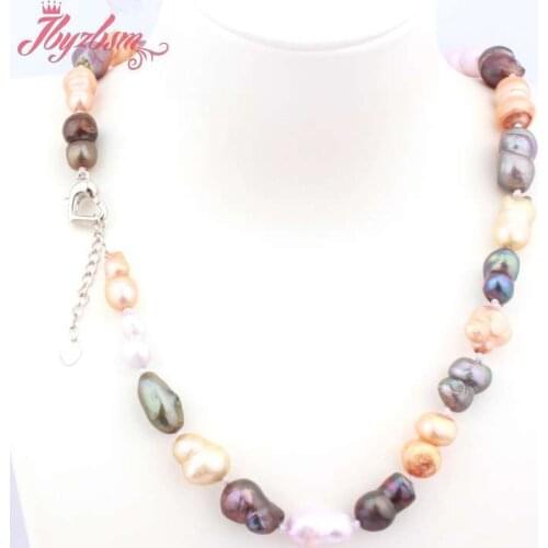 Natural Freshwater Pearl Necklace 8x12-10x18mm Multicolor Knot Chain Women Jewelry Adjustable Choker Necklace 17" Free Shipping