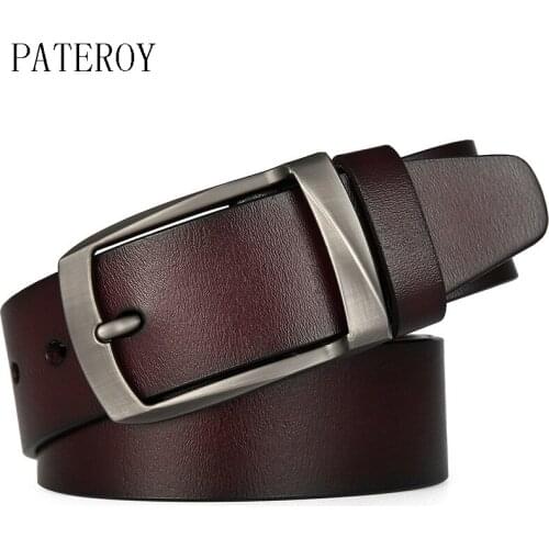 PATEROY Mens Belt Cow Genuine Leather luxury Strap Male Belts for Men Cintos Masculinos Pin Buckle vintage jeans ceinture homme