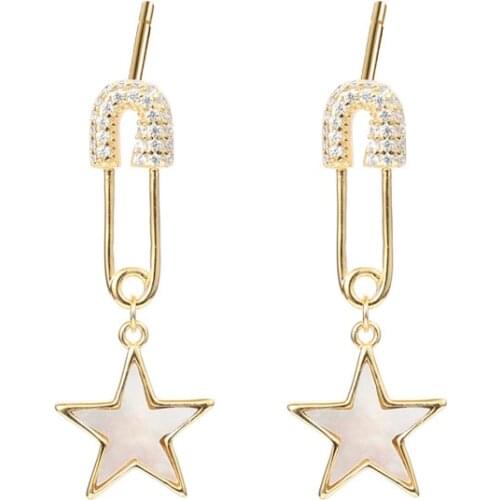 925 Sterling Silver Earring Fashion Zircon Star Shell Coconut Tree Short Pendant Drop Earring Temperament Woman Girl Ear Jewelry