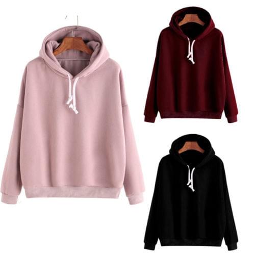 Black/Pink/Wine Red Unisex Hip-hop Sport Casual Sweatshirt Tops Teenager Girls Women Long Sleeve Solid Color Pullover Hoodies