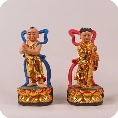 Figure of Buddha Children Boy and Girl Buddha Statues Gilded Body Home decor Resin Chinese tradition Golden Child Ornament 30cm