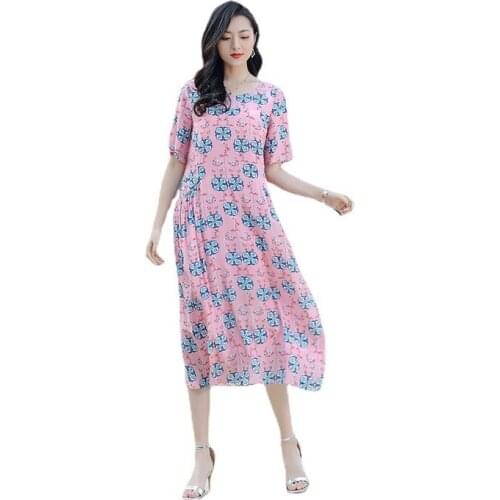 TML21670 New 2021 Spring Women Clothing Elegant Graceful Printed Large Size 100% Silk Dress
