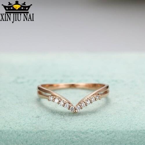 "V" letter double finger ring plating rose gold jewelry inlaid Austrian crystal CZ casual ladies / womens ring fashion gifts
