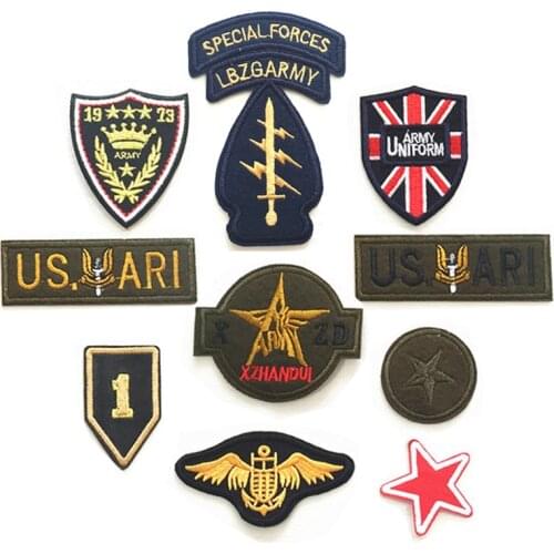 High quality 10 mix military patches for clothing iron sew on clothes embroidery patch armband woven army appliques lable badges