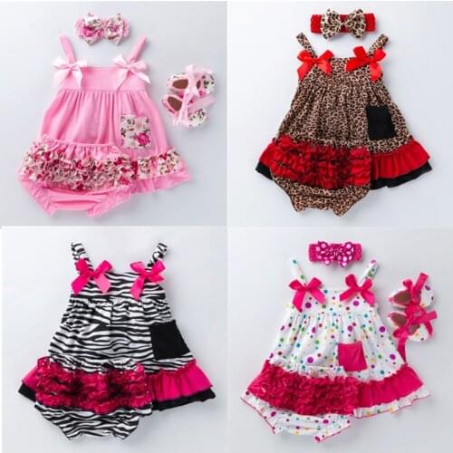 High Quality Toddler Infant Posh Petti Lace Ruffle cotton Bloomers panties+ Bow Sling tutu Dress Baby Girls Kids Clothing sets